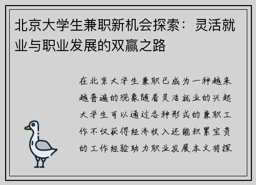 北京大学生兼职新机会探索：灵活就业与职业发展的双赢之路