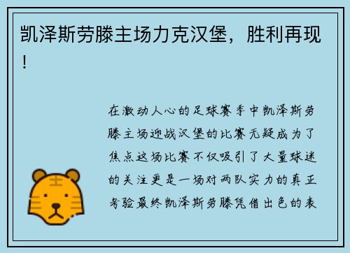 凯泽斯劳滕主场力克汉堡，胜利再现！