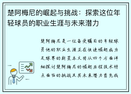 楚阿梅尼的崛起与挑战：探索这位年轻球员的职业生涯与未来潜力